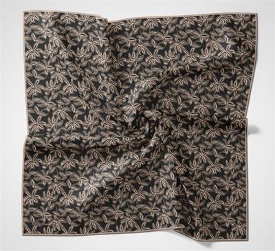 Pamuk Polyester Soft Eşarp Kahve-Siyah Flora Desenli Kaymaz Dokulu 90x90