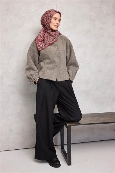 Pamuk Polyester Soft Eşarp Kiremit Bordo Flora Desenli Kaymaz Dokulu 90x90