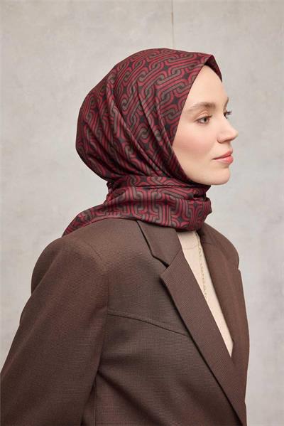 Pamuk Polyester Soft Eşarp Geometrik Desen Siyah 90x90