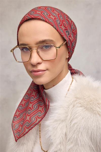 Pamuk Polyester Soft Eşarp Geometrik Desen Bej 90x90