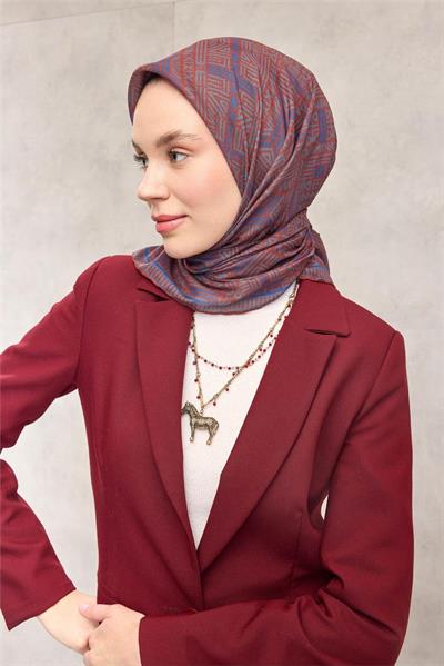 Pamuk Polyester Soft Eşarp Kahverengi Geometrik Desenli Kaymaz Tok Duruşlu 90x90