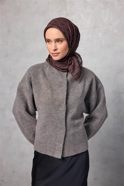 Pamuk Polyester Soft Eşarp Geometrik Desen Koyu Siyah 90x90