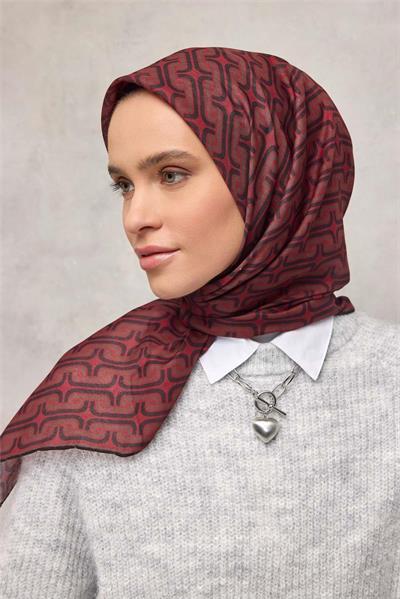 Pamuk Polyester Soft Eşarp Geometrik Desen Canlı Kırmızı 90x90