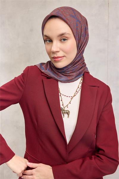 Pamuk Polyester Soft Eşarp Kahverengi Geometrik Desenli Kaymaz Tok Duruşlu 90x90