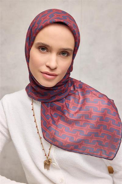 Pamuk Polyester Soft Eşarp Geometrik Desen Kiremit 90x90