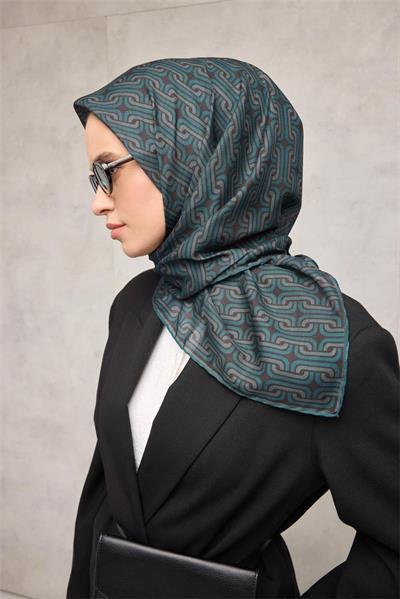 Pamuk Polyester Soft Eşarp Geometrik Desen Dumanlı Siyah 90x90