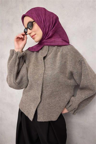 Pamuk Polyester Soft Eşarp Geometrik Desen Eflatun 90x90