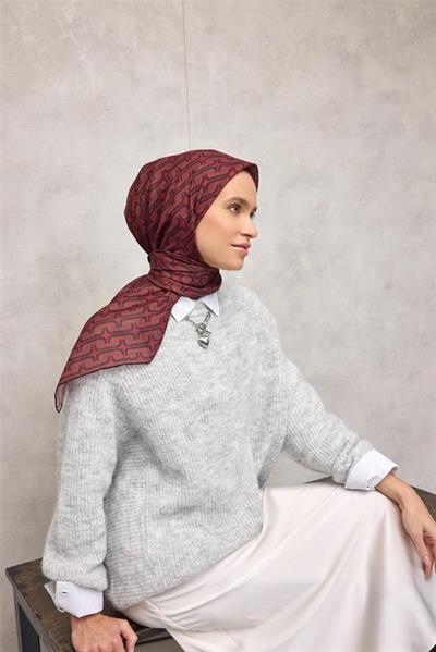 Pamuk Polyester Soft Eşarp Geometrik Desen Canlı Kırmızı 90x90