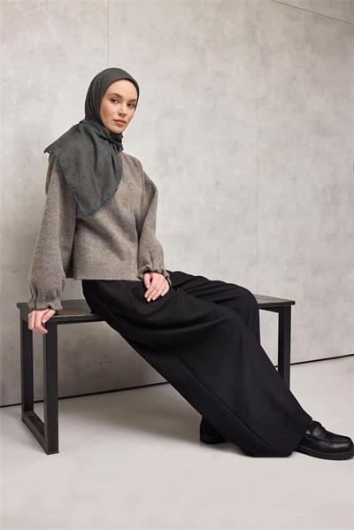 Pamuk Polyester Soft Eşarp Geometrik Desen Petrol Yeşili 90x90