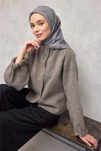 Pamuk Polyester Soft Eşarp Gri Geometrik Desenli Kaymaz Tok Duruşlu 90x90