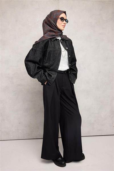 Pamuk Polyester Soft Eşarp Gri Geometrik Desenli Kaymaz Dokulu Tok Duruşlu 90x90