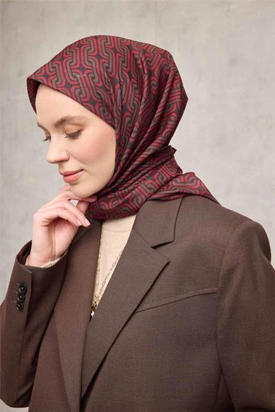 Pamuk Polyester Soft Eşarp Geometrik Desen Siyah 90x90