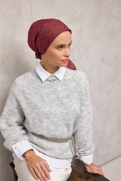 Pamuk Polyester Soft Eşarp Geometrik Desen Mürdüm 90x90