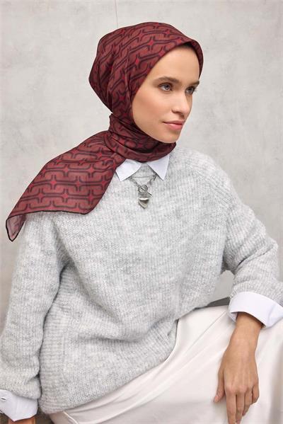 Pamuk Polyester Soft Eşarp Geometrik Desen Canlı Kırmızı 90x90