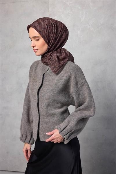 Pamuk Polyester Soft Eşarp Geometrik Desen Koyu Siyah 90x90