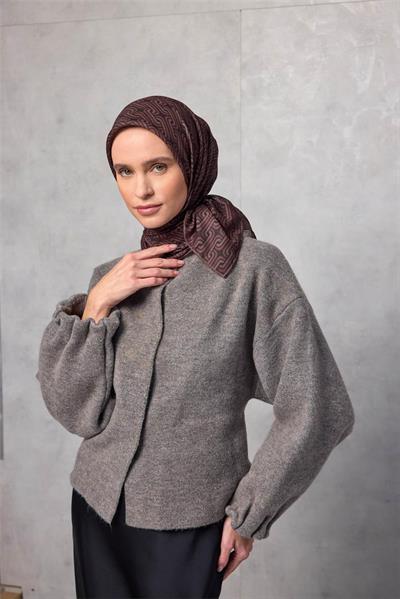 Pamuk Polyester Soft Eşarp Geometrik Desen Koyu Siyah 90x90