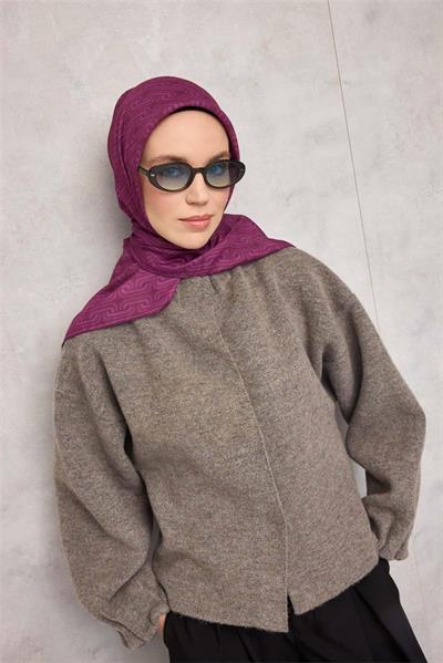 Pamuk Polyester Soft Eşarp Geometrik Desen Eflatun 90x90