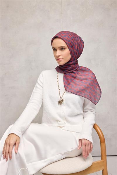 Pamuk Polyester Soft Eşarp Geometrik Desen Kiremit 90x90