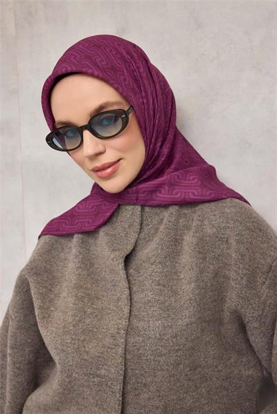 Pamuk Polyester Soft Eşarp Geometrik Desen Eflatun 90x90