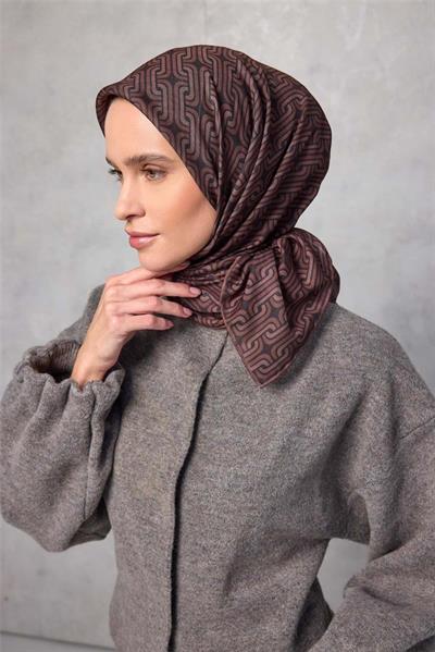 Pamuk Polyester Soft Eşarp Geometrik Desen Koyu Siyah 90x90