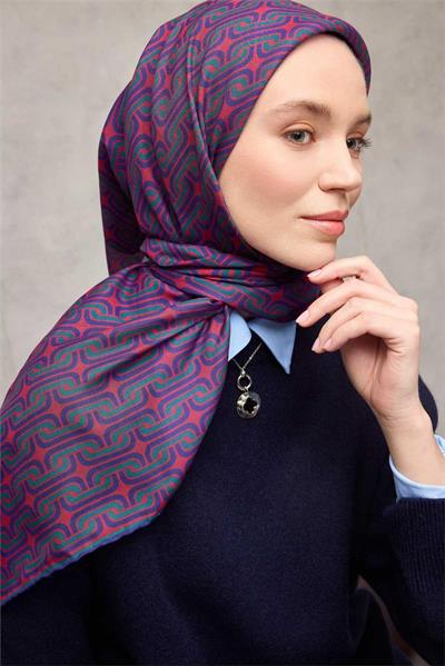 Pamuk Polyester Soft Eşarp Geometrik Desen Violet 90x90