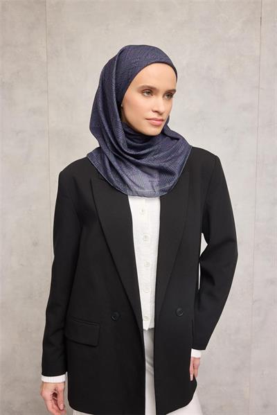 Pamuk Polyester Soft Eşarp Açık Gri Geometrik Desenli Kaymaz Dokulu Tok Duruşlu 90x90