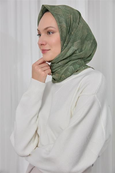 İnce Pamuk Soft Eşarp Koyu Vizon Yaprak Desenli Hafif Dokulu 90x90