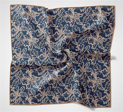 Pamuk Polyester Soft Eşarp Mavi Lilium Desenli Kaymaz Dokulu 90x90