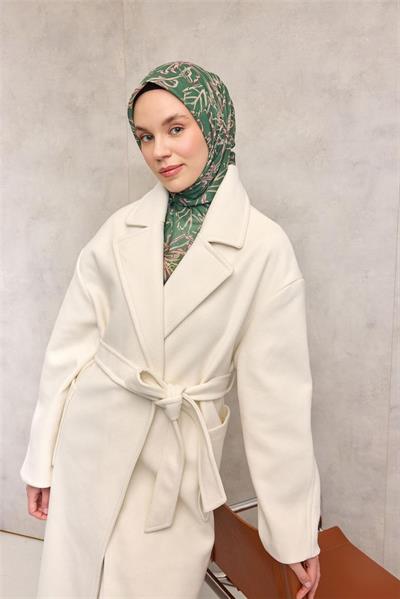 Pamuk Polyester Soft Eşarp Yeşil Lilium Desenli Kaymaz Dokulu 90x90