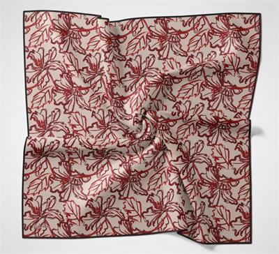 Pamuk Polyester Eşarp Krem-Kırmızı Siyah Desenli Soft Dokulu Tok Duruşlu 90x90