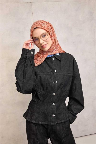 Pamuk Polyester Soft Eşarp Somon Lilium Desenli Kaymaz Dokulu 90x90