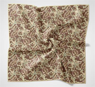 Pamuk Polyester Soft Eşarp Açık Kahverengi Lilium Desenli Kaymaz Dokulu 90x90