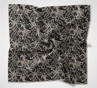 Pamuk Polyester Soft Eşarp Siyah Lilium Desenli Kaymaz Dokulu 90x90