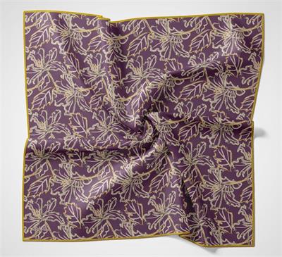 Pamuk Polyester Soft Eşarp Violet Zemin Krem-Hardal Lilyum Desenli Kaymaz Tok Duruşlu 90x90