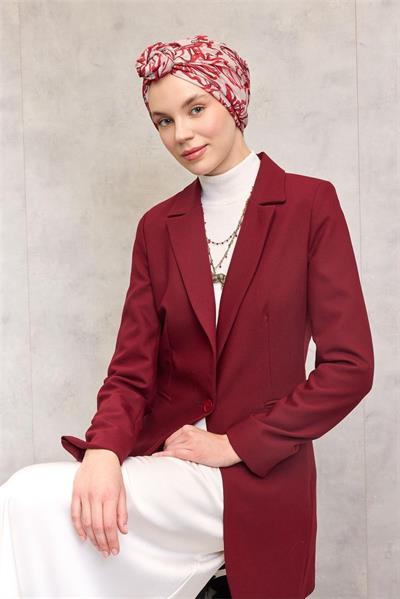 Pamuk Polyester Eşarp Krem-Kırmızı Siyah Desenli Soft Dokulu Tok Duruşlu 90x90