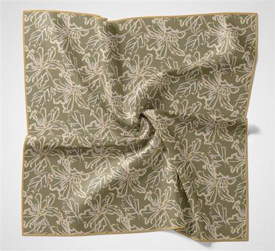 Pamuk Polyester Soft Eşarp Haki Lilium Desenli Kaymaz Dokulu 90x90