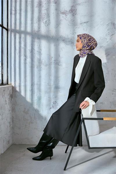 Soft Pamuk Eşarp Mor Sarı Krem Geometrik Desenli Hafif Dokulu 90x90