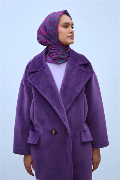 Soft Pamuk Eşarp Mor Narçiçeği Patina Geometrik Desenli Hafif Dokulu 90x90