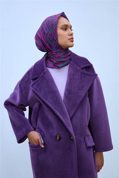 Soft Pamuk Eşarp Mor Narçiçeği Patina Geometrik Desenli Hafif Dokulu 90x90