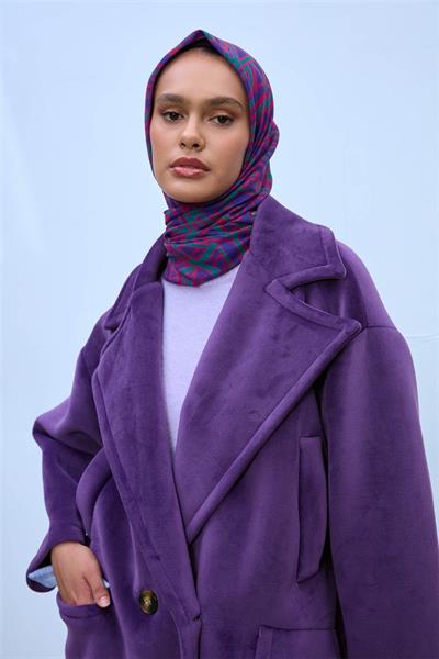 Soft Pamuk Eşarp Mor Narçiçeği Patina Geometrik Desenli Hafif Dokulu 90x90