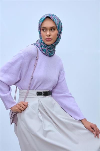 Soft Pamuk Eşarp Patina Leylak Vizon Geometrik Desenli Hafif Dokulu 90x90