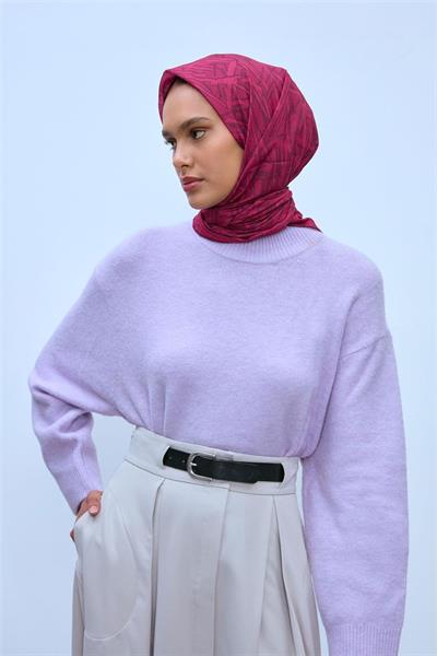 Soft Pamuk Eşarp Fuşya Pembe Bordo Geometrik Desenli Hafif Dokulu 90x90