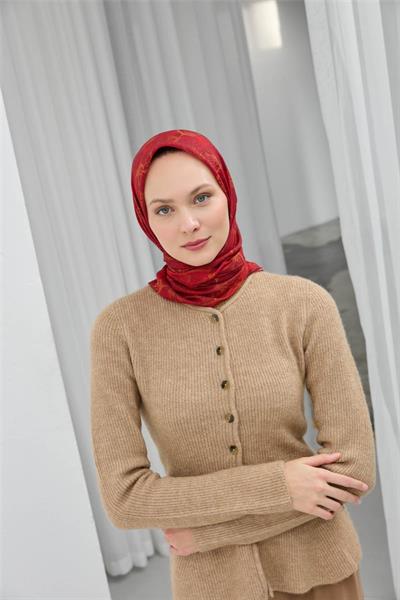Soft Pamuk Eşarp Bordo Yaprak Desenli Hafif Tok Duruşlu 90x90