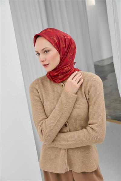 Soft Pamuk Eşarp Bordo Yaprak Desenli Hafif Tok Duruşlu 90x90
