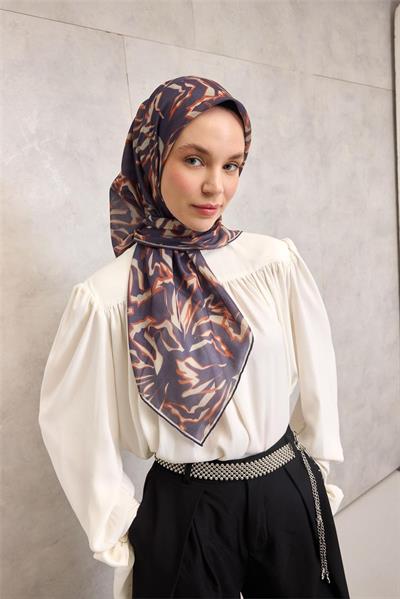 Pamuk Polyester Soft Eşarp Violet Soyut Desenli Tok Duruşlu 90x90