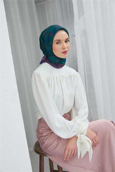 İnce Pamuk Soft Eşarp Yeşil Yaprak Desenli Hafif Dokulu 90x90