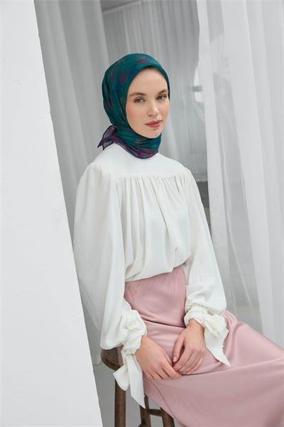 İnce Pamuk Soft Eşarp Yeşil Yaprak Desenli Hafif Dokulu 90x90