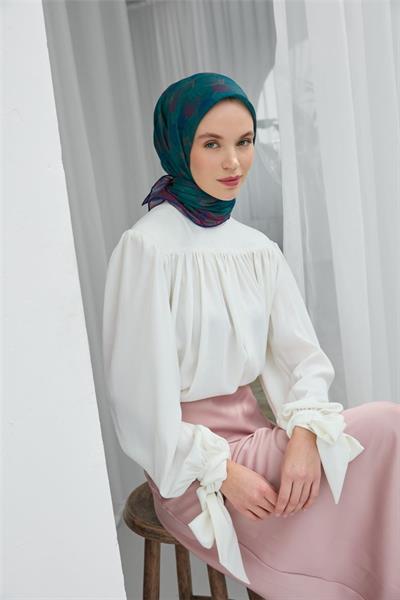 İnce Pamuk Soft Eşarp Yeşil Yaprak Desenli Hafif Dokulu 90x90