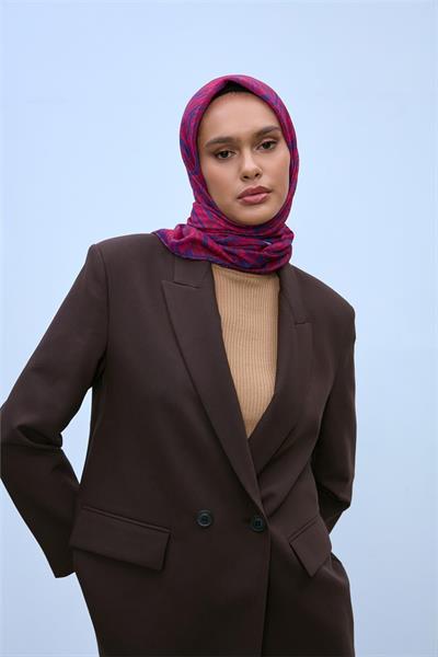 Soft Pamuk Eşarp Vişne Gece Mavi Fuşya Geometrik Desenli Hafif Dokulu 90x90