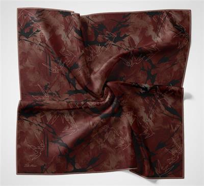 Pamuk Polyester Soft Eşarp Yaprak Desen Kırmızı 90x90